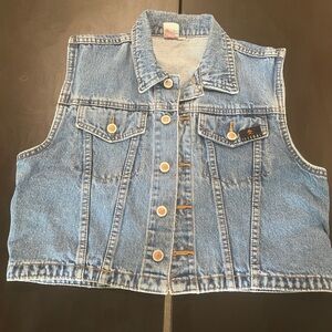 Vintage Denim Jean Vest ILLEGAL Skull Star Retro 80s Moto Jacket Biker Punk Goth